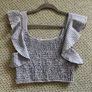 Superdown Crop Top Blue Gingham Ruffle Smocked Top Size Small